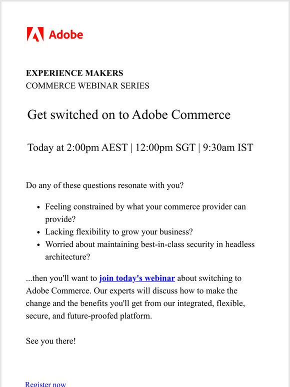 Considering a new commerce provider? Don't miss today's webinar!