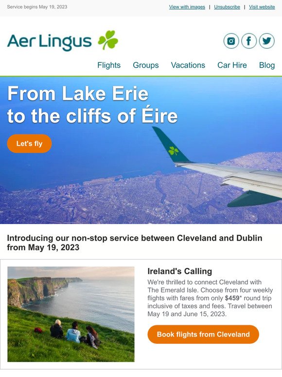 Introducing our non-stop service between Cleveland and Dublin