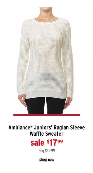 Ambiance Juniors' Raglan Sleeve Waffle Sweater - Click to Shop Now