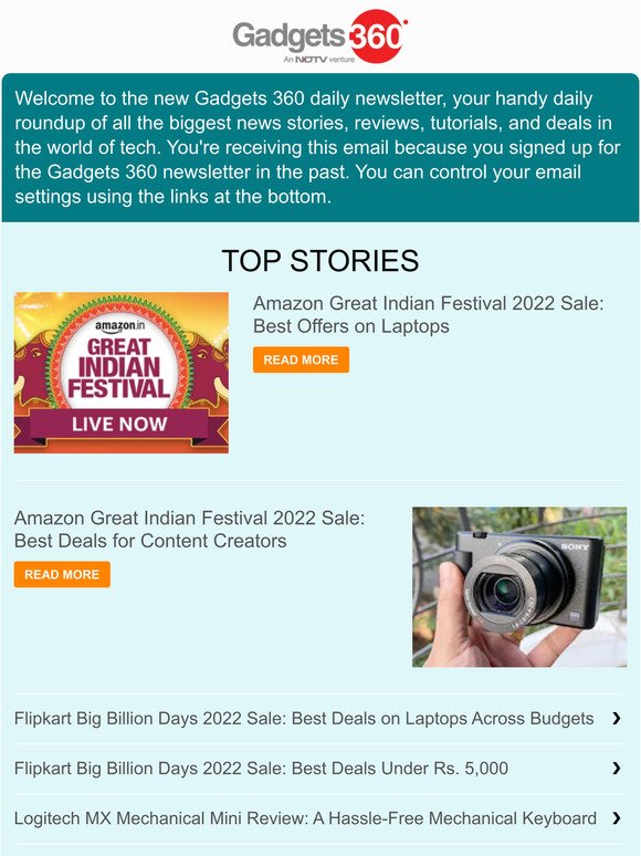 Gadgets 360 Newsletter: Amazon Great Indian Festival 2022 Sale: Best Offers on Laptops & more