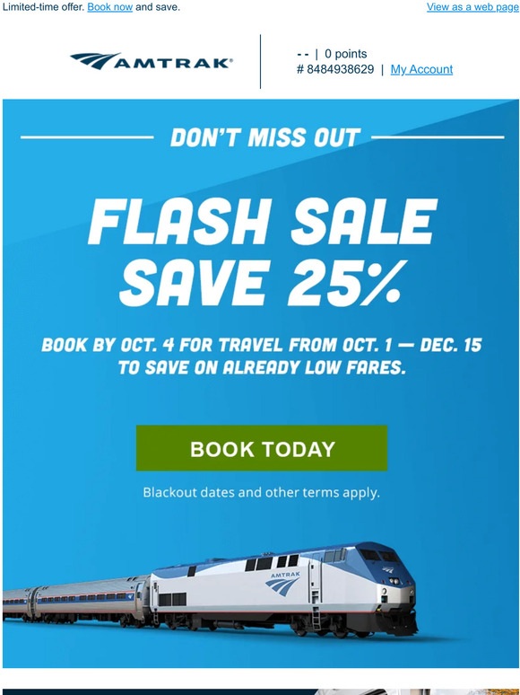 Amtrak Flash Sale Save 25 on your next getaway. Milled