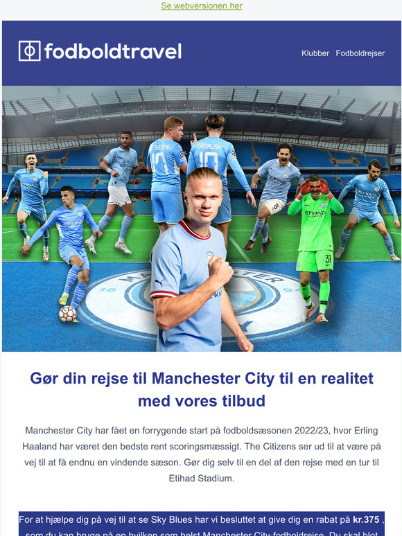 Rabattilbud på fodboldrejser til Manchester City.