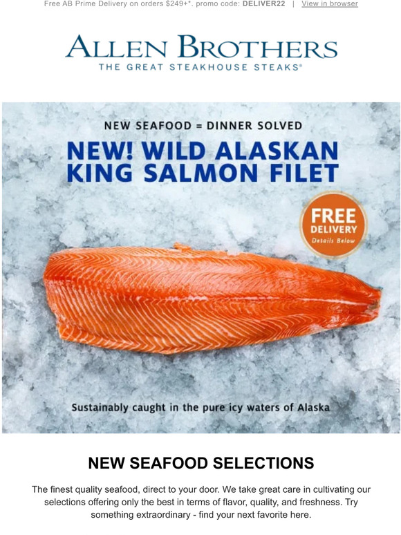 Allen Brothers Steaks New Seafood = Dinner Solved! New Salmon, Crab