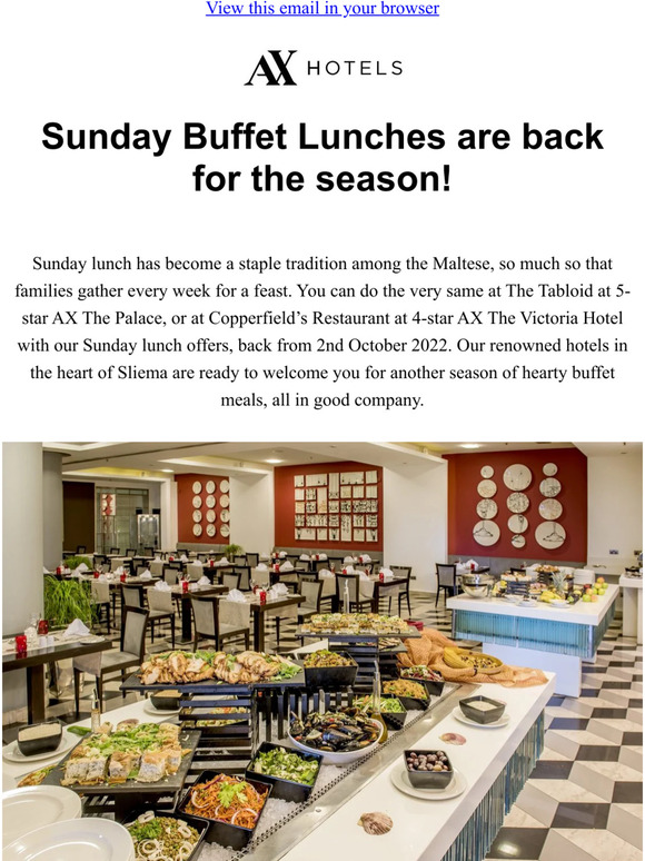 Sunday Lunches at AX The Palace & AX The Victoria in Sliema
