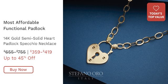 202-518 - Stefano Oro 14K Gold Semi-Solid Heart Padlock Specchio Necklace