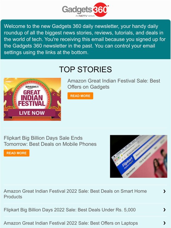 Gadgets 360 Newsletter: Amazon Great Indian Festival Sale: Best Offers on Gadgets & more