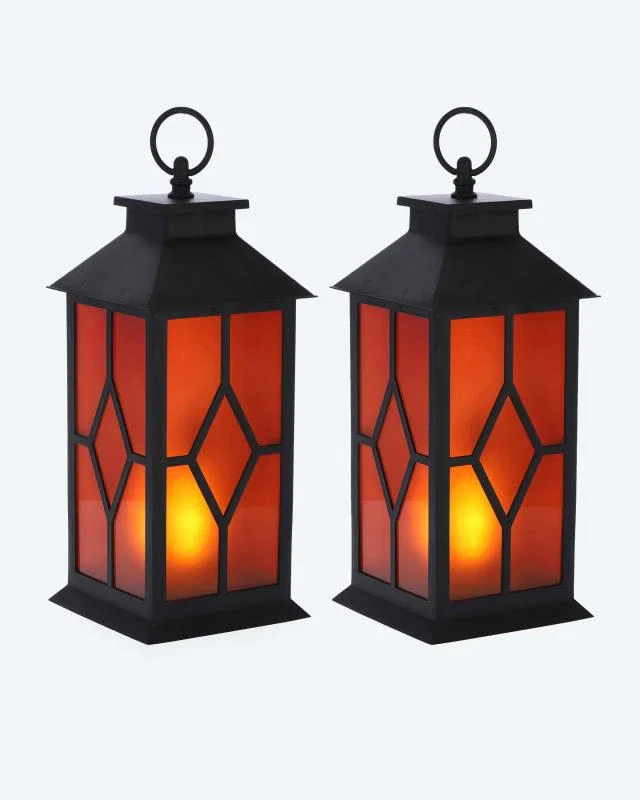 LED-Laterne mit Feuer-Effekt, 2tlg.