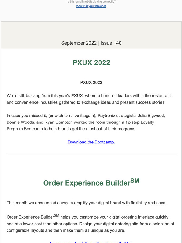 Paytronix September Newsletter: Order Experience Builder, Loyalty Report, and Loyaltees