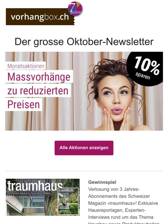 Gewinnspiel TRAUMHAUS | 10% Rabatt auf ausgesuchte Massvorhänge | Zuger Innovationspreis | Energie sparen mit Vorhängen