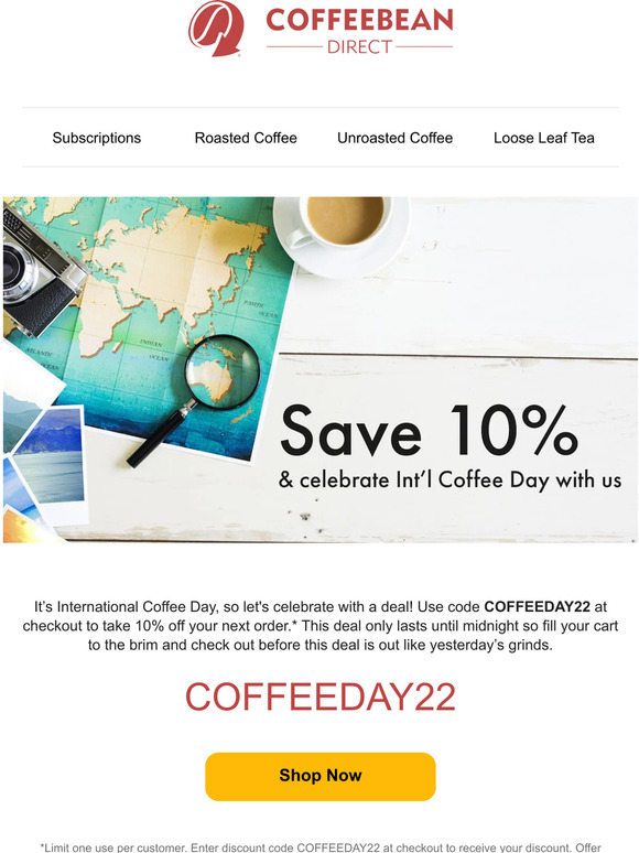 Save 10% On Coffee & Tea Until Midnight ☕