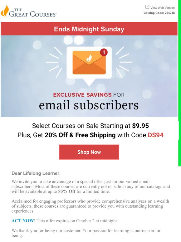 The Great Courses: Ends Tomorrow - Extra 20% Off + Free Shipping! | Milled