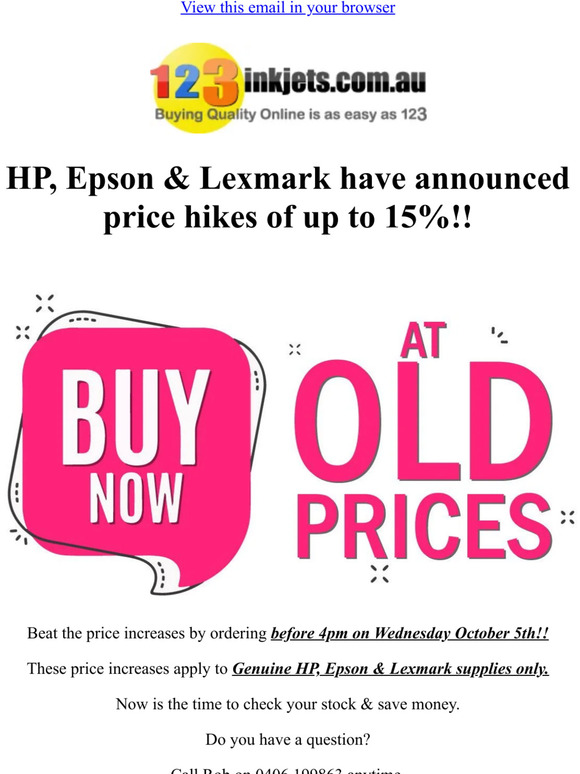 HP, Epson,Lexmark & Samsung price increases October 5th!!