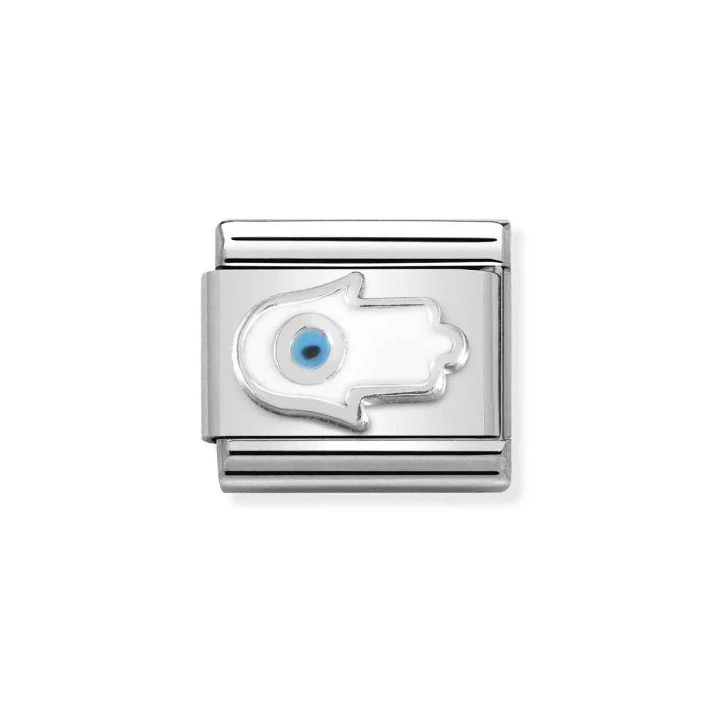 Image of Classic Silver & White Hand of Fatima Charm 330204/26