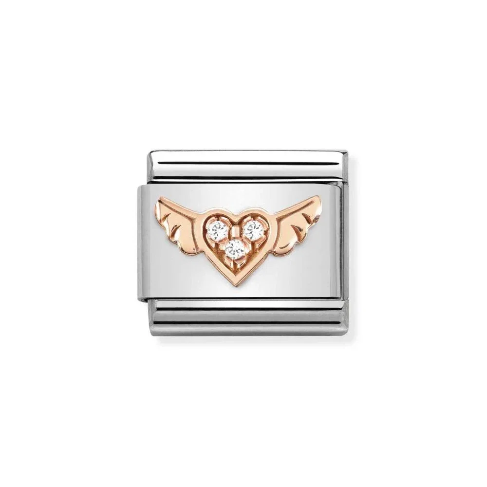 Image of Classic Rose Gold & CZ Winged Heart Charm 430305/34