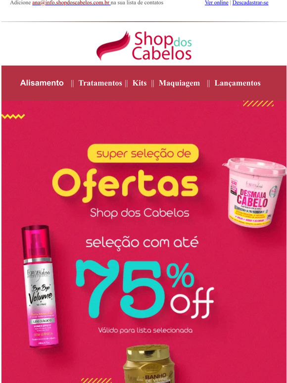 Seleção de ofertas com até 75% OFF