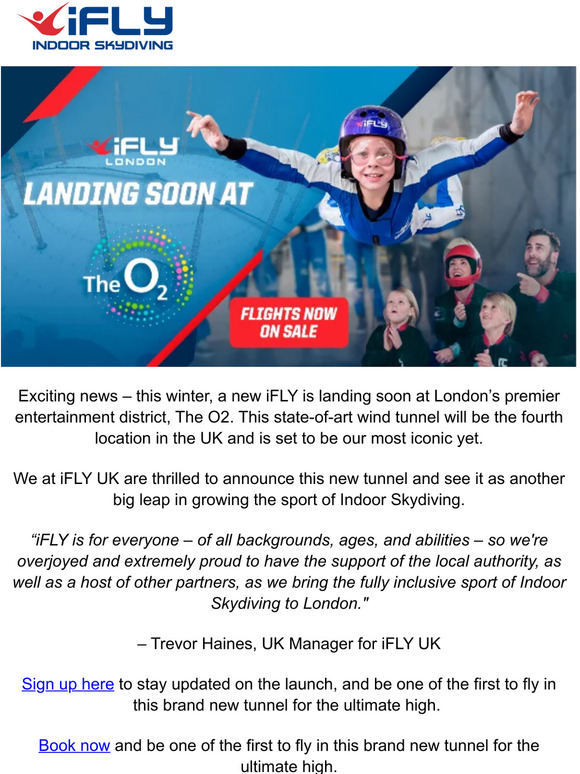 New iFLY landing soon at The O2 in London - Flights now on sale!