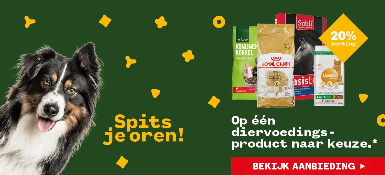 20% korting op één diervoedingsproduct naar keuze.*