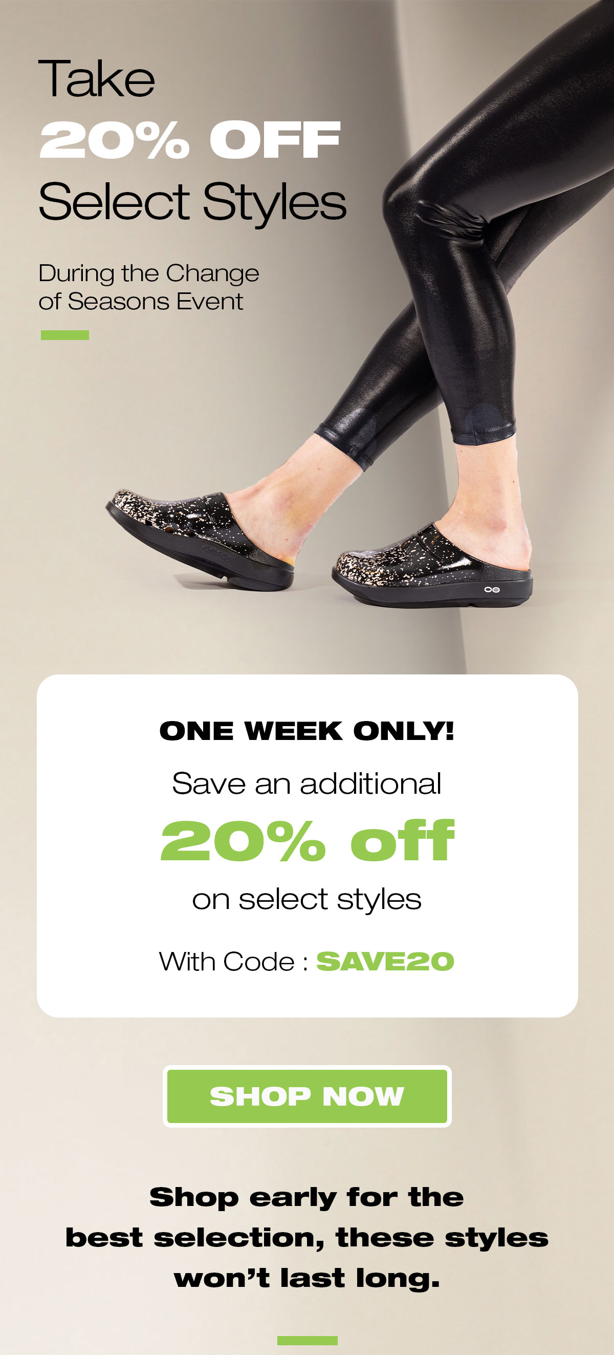 OOFOS SAVE 20 on Select Styles Milled