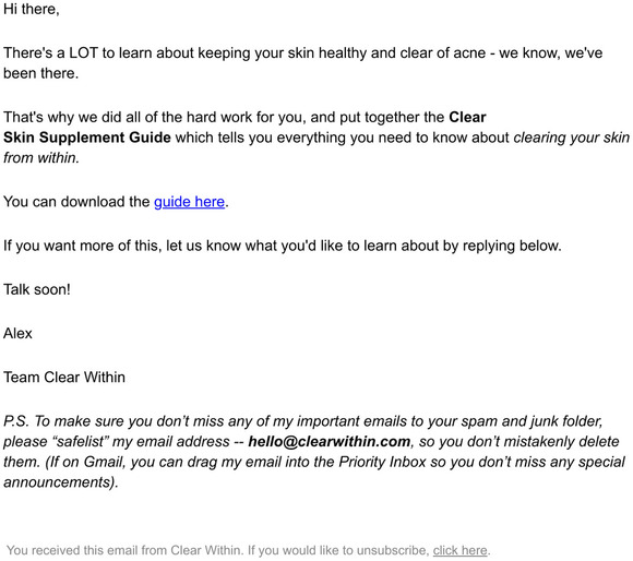 Want clear skin? Get your FREE clear skin supplement guide!