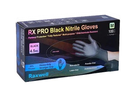 RX PRO Black Nitrile Gloves - 1,000 Case Count, 4.5 Mil Thick