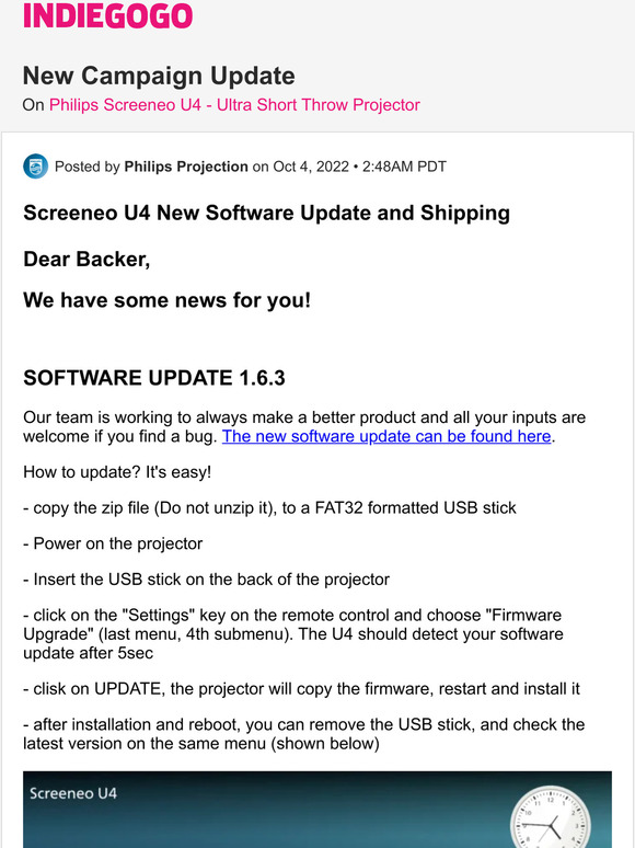 Indiegogo 📢 Update 25 from Philips Screeneo U4 Ultra Short Throw