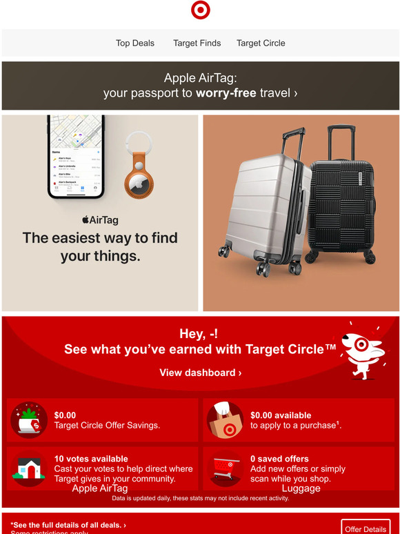 Target Worryfree travel with Apple AirTag. Milled