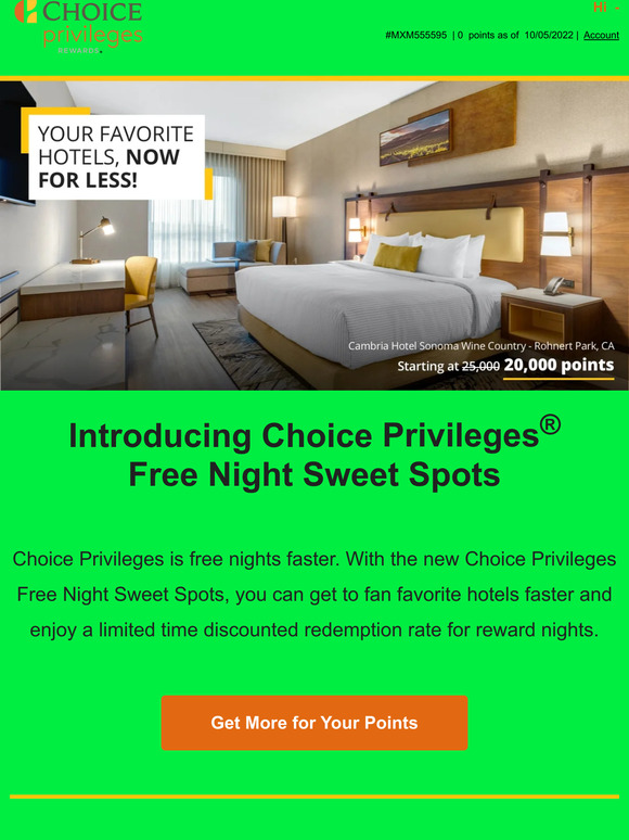 Choice Hotels Use Fewer Points for More Free Nights! Milled