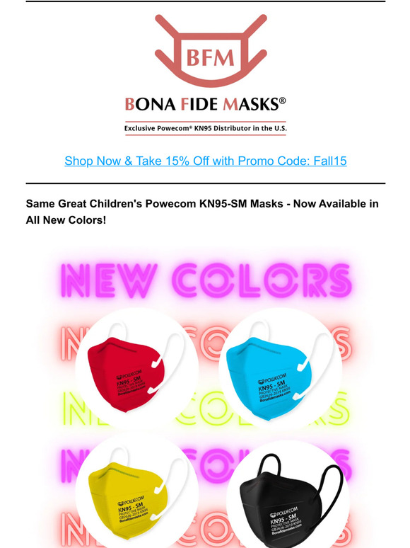 Same Great Powecom KN95-SM Children's Masks - All New Colors! + 15% OFF