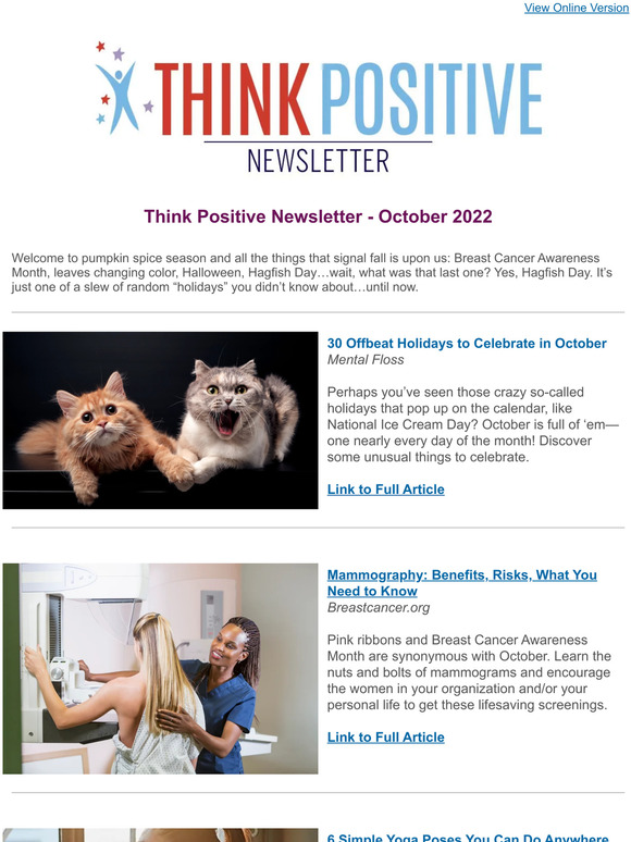 Positive Promotions: Think Positive Newsletter October 2022 - Encourage ...