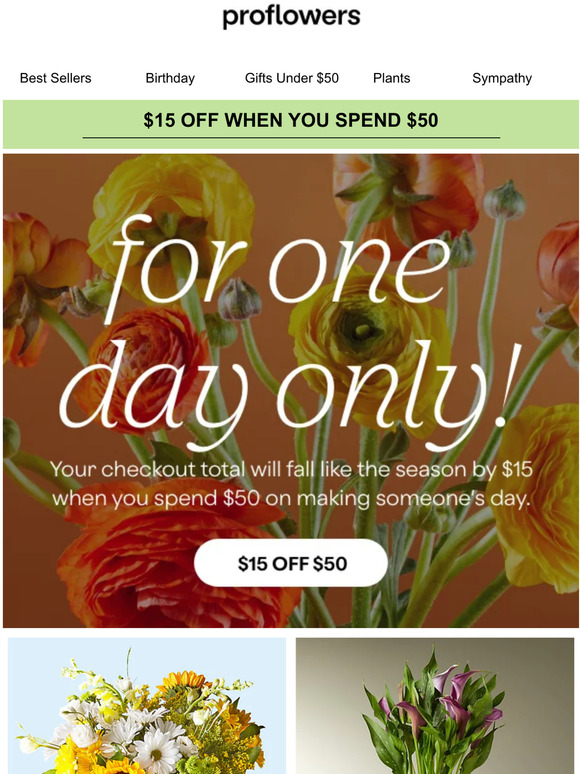 ProFlowers 15 off 50 for only one day! Milled