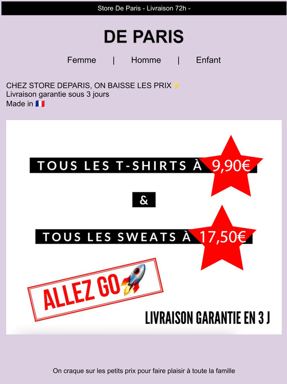Chez STORE DEPARIS, on baisse les prix⚡️Toute notre collection de t-shirts à 9,90€