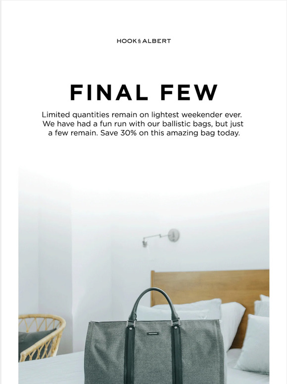 Hook & Albert 30 Off Our Lightest Weekender Ever Milled