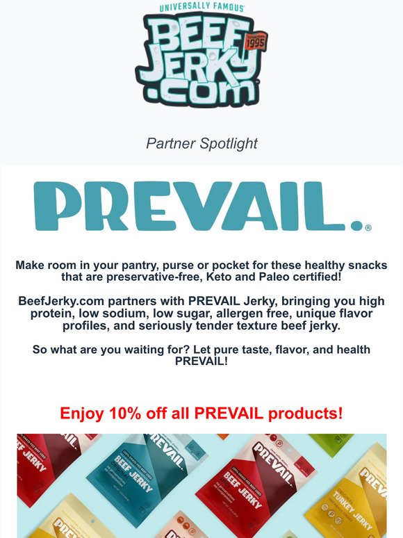 🚨New Partner Alert🚨 10% off PREVAIL Jerky!