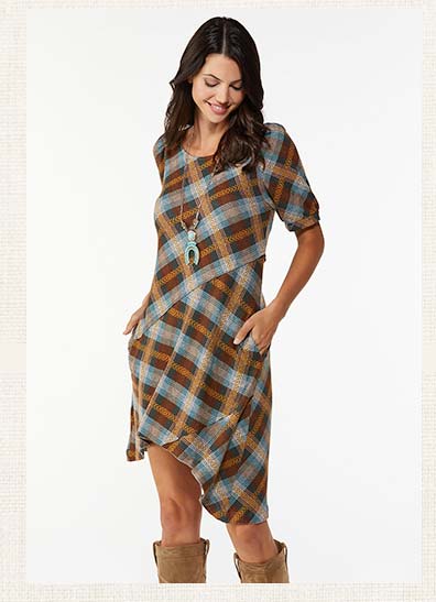 Shop Asymmetrical Mixed Plaid Dress