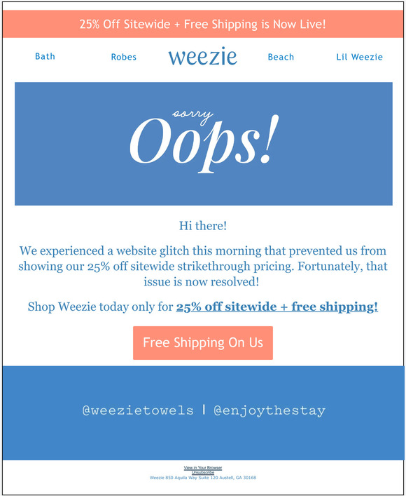 25% off + free shipping is LIVE!