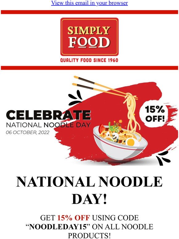 It's National NOODLE Day 🍜 15% OFF NOODLES!