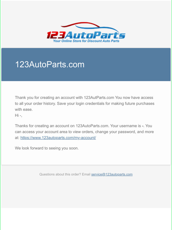 123AutoParts - New Account Created