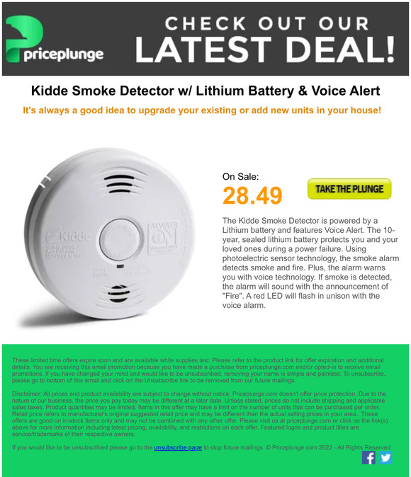 On Sale, Kidde brand Smoke Detector with Lithium Battery and Voice Alert