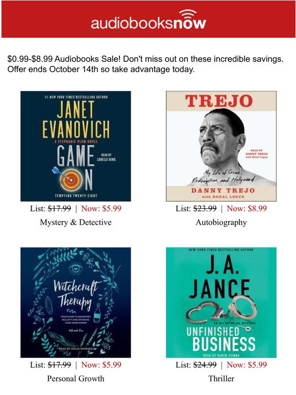$0.99-$8.99 Audiobooks Sale