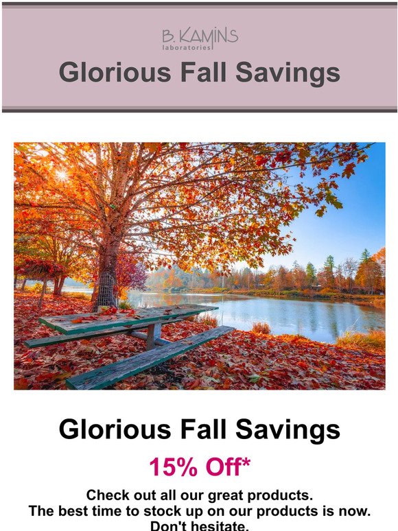 B. Kamins Glorious Fall Savings - 15% Off 🍁