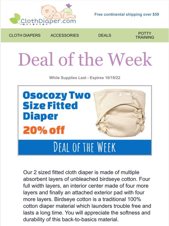 Deal of the Week: 20% Off OsoCozy Two Size Fitted Cloth Diaper