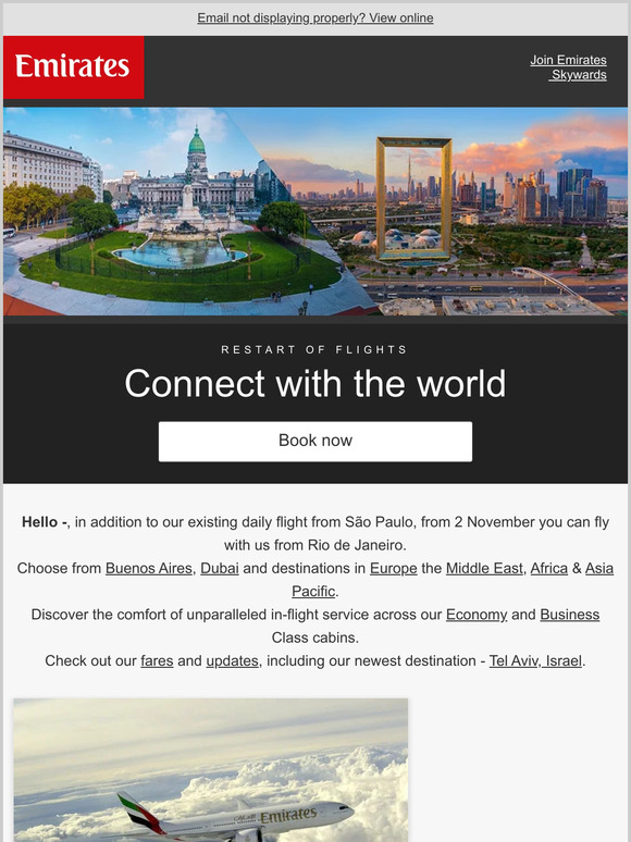 Starting 2 November 2022 fly Emirates from Rio de Janeiro