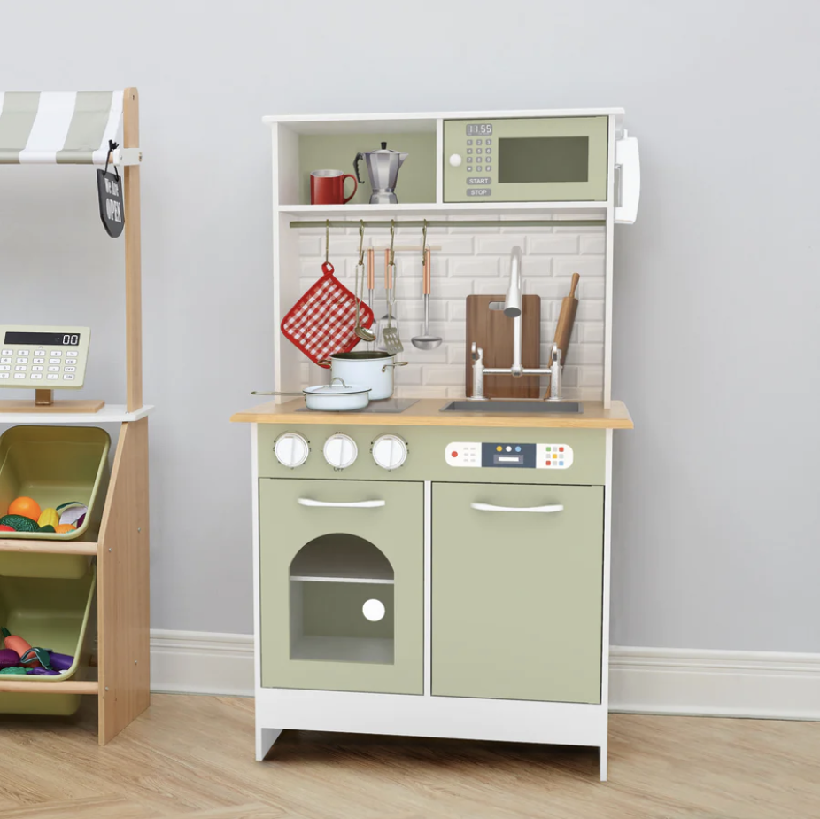 TEAMSON KIDS LITTLE CHEF BOSTON MODERN WOODEN KITCHEN PLAYSET, WHITE/GREEN