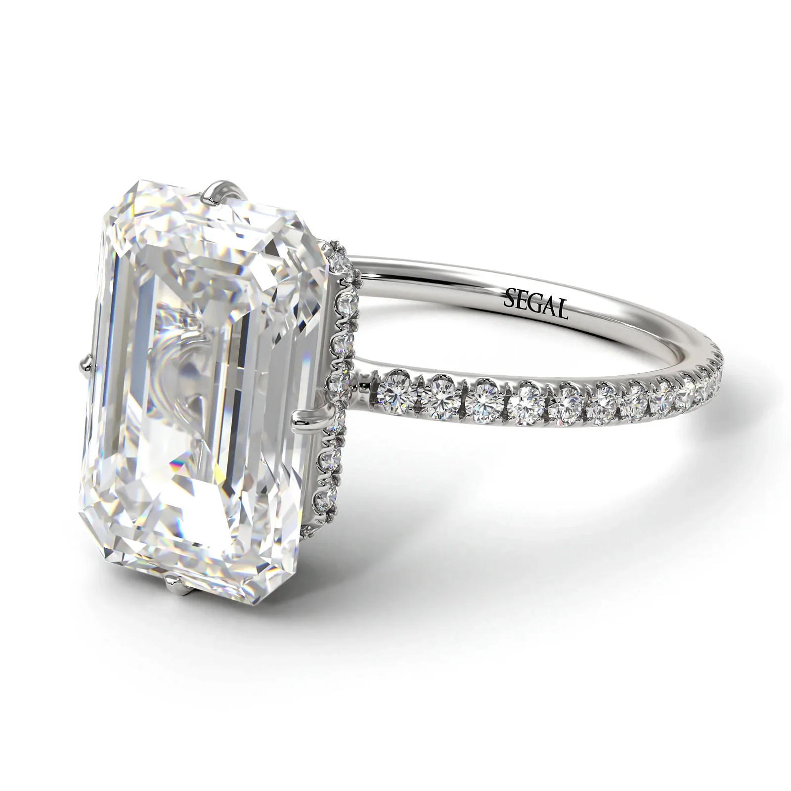 Image of Hidden Halo Emerald Cut Diamond Engagement Ring - Vanessa No. 3