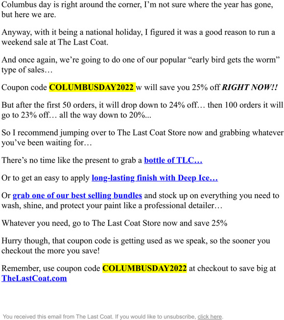 Columbus Day sale on Now! (The sooner you shop the more you save!)