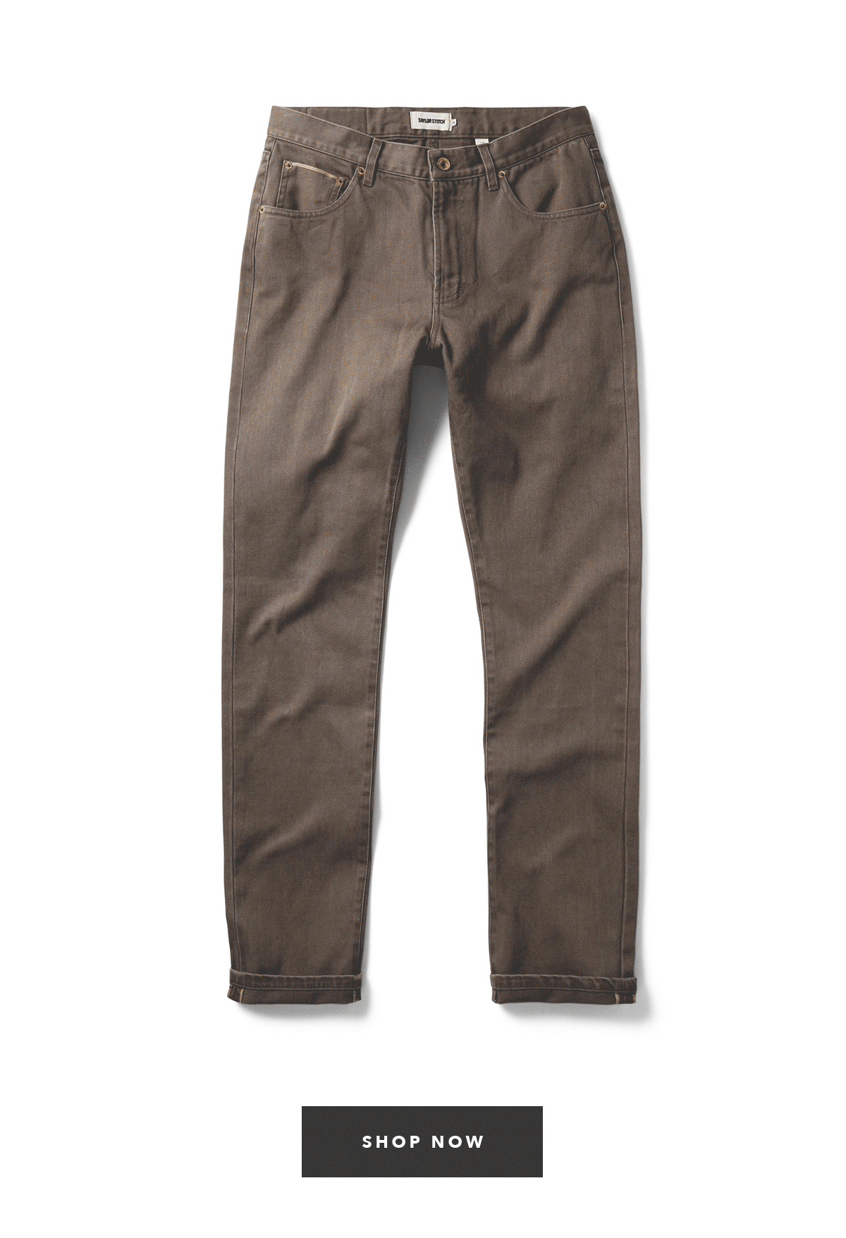 Flatlay of The All Day Pants in Washed Tobacco or Walnut Selvage
