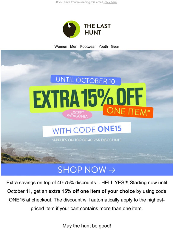 The Last Hunt Bonus Offer Extra 15 Off One Item Milled