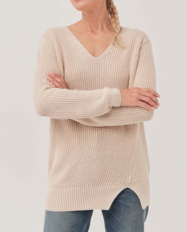 Double V-Neck Tunic Sweater