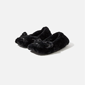 Furry cat ballerina slippers black