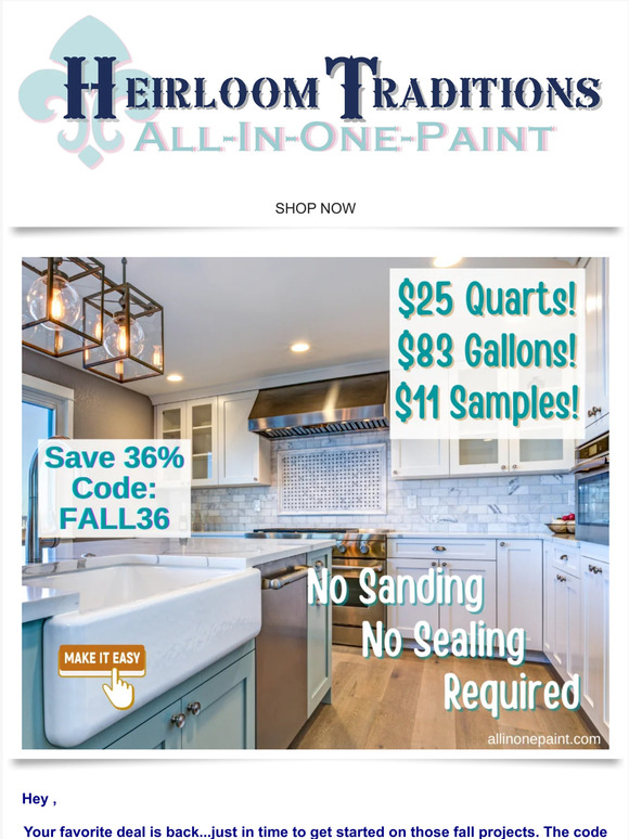 Heirloom Traditions Paint (US) 25 Quarts of ALLINONE Paint are back
